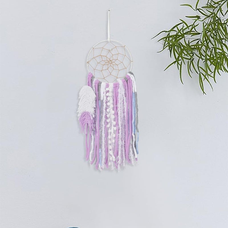 BEUNITONE DIY Two-Color Dreamcatcher Kit 2 Set 19.69“ x 5.91“ Boho Purple Blue Wool Yarn Handmade Dream Catcher for Beginner Dream Catcher for Women Gifts DIY Wall Decor for Bedroom, Livingroom - Image 5